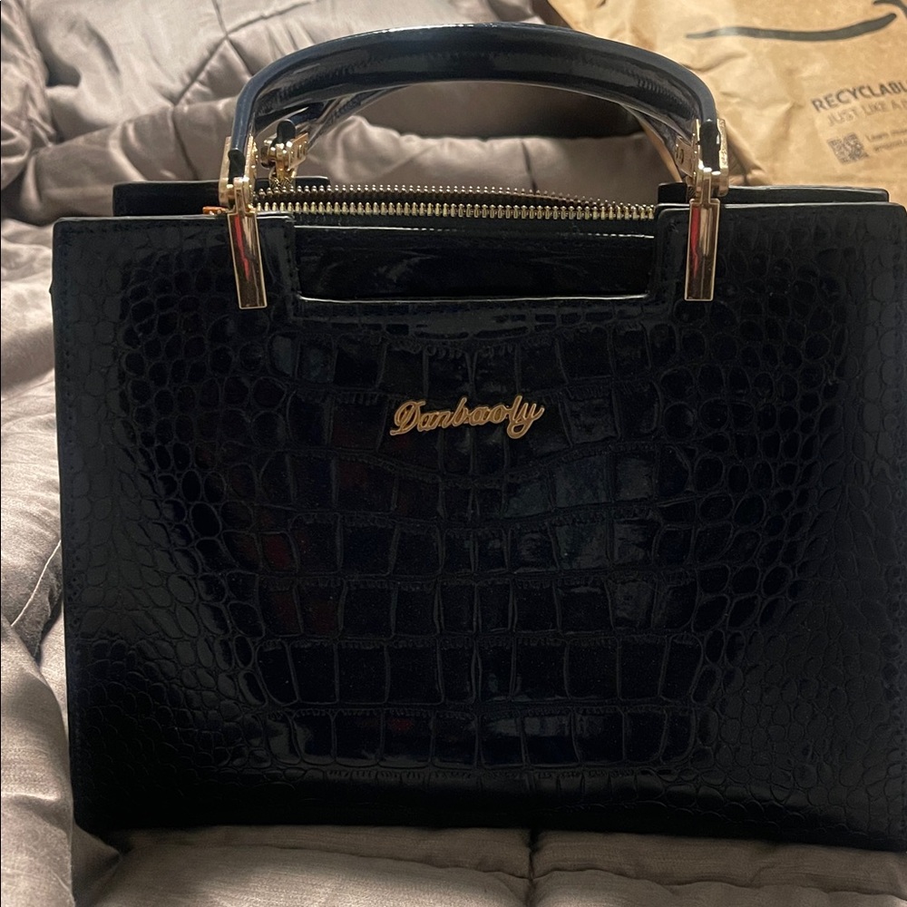 Dark Blue Crocodile Embossed Handbag